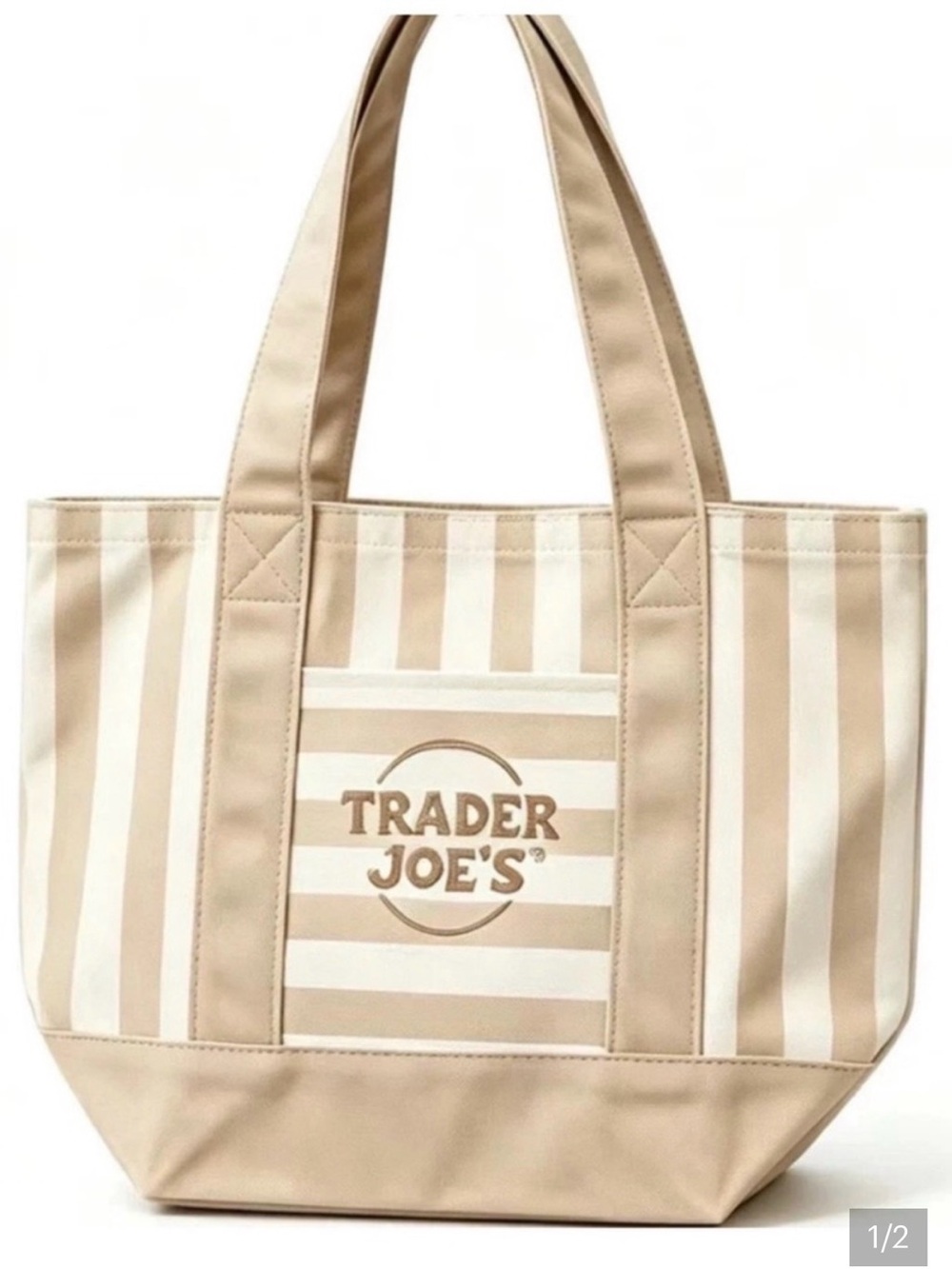 Trader Joe's Beige & Cream Striped Tote Bag